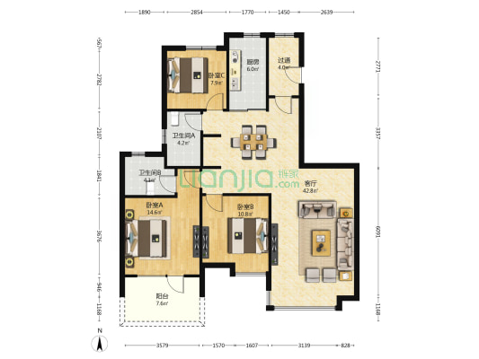 恒大四季上东二期 3室1厅2卫 128平方
