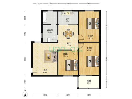地税雁塔分局家属院 3室2厅1卫 111平方