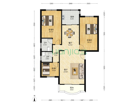 民福小区 3室2厅2卫 118平方