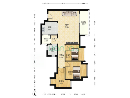 海成云沐 3室1厅1卫 76平方