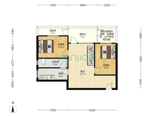 中山东路85号 2室1厅1卫 70平方
