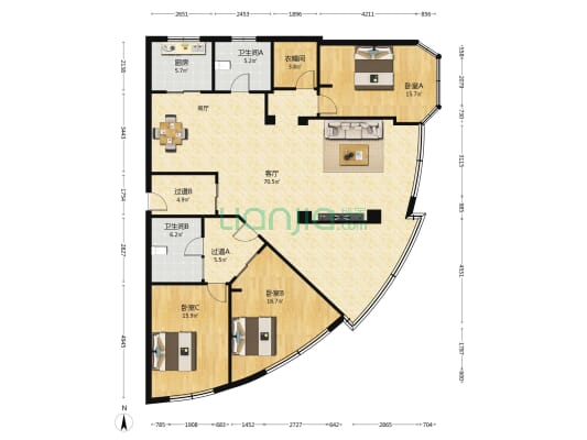 名都公寓 3室1厅2卫 185平方