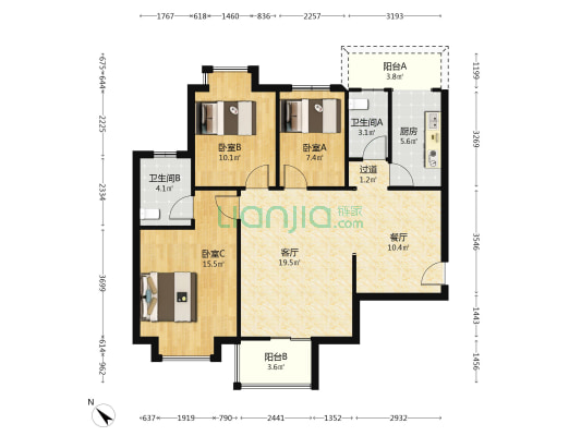 羊叉河畔小区一期 3室2厅2卫 106平方