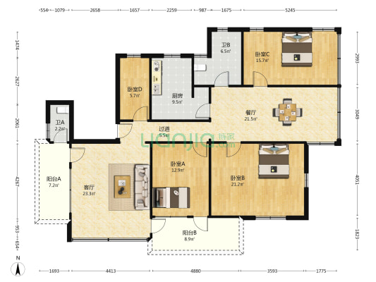 建新里 4室2厅2卫 156平方