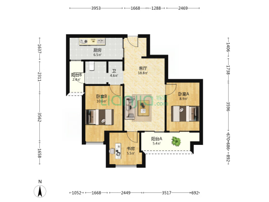 金辉云缦长滩 3室1厅1卫 73平方