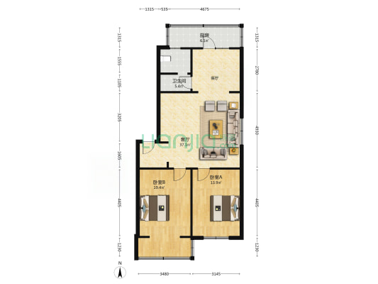 德阳里 2室1厅1卫 95平方