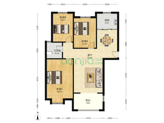高淳经济开发区双湖雅居 3室1厅1卫 111平方