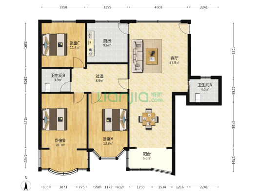 学院路304号 3室1厅2卫 130平方