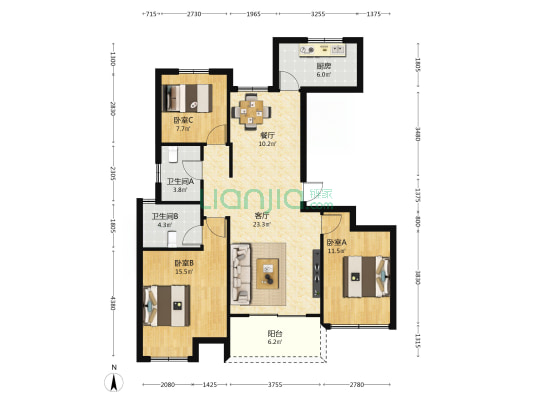 绿地城际空间站·书香里 3室2厅2卫 119平方