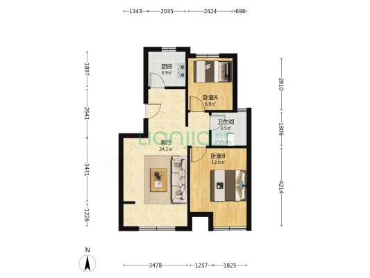 新鹿花苑四期 2室1厅1卫 62平方