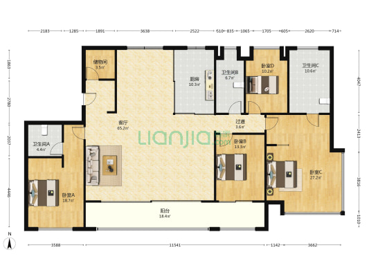 金基瞻月府 4室1厅3卫 221平方