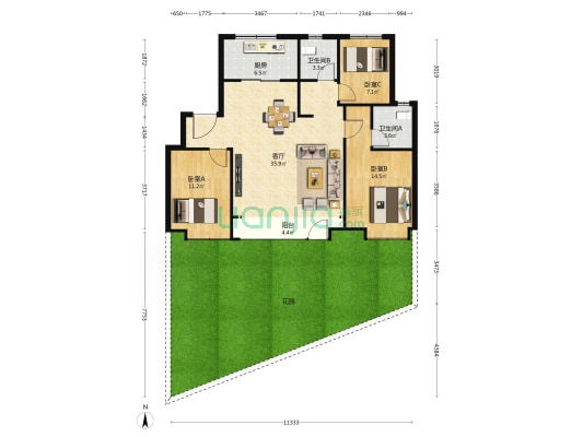博屿海(博颂园) 3室1厅2卫 111平方