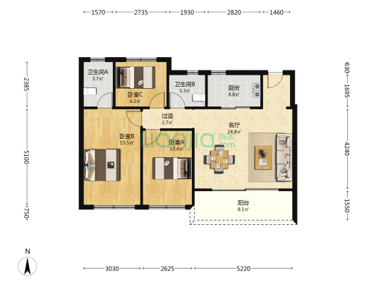 棠樾世家 3室1厅2卫 104平方