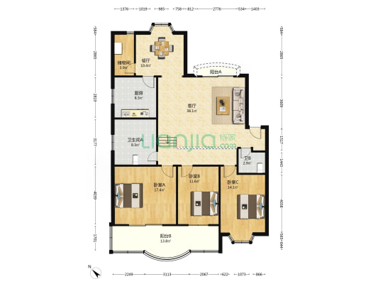 东方花园A区 3室2厅2卫 147平方