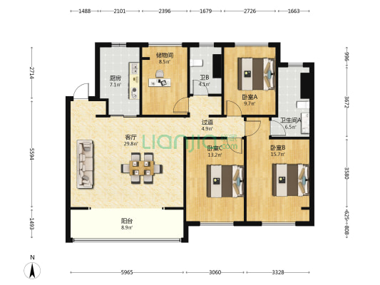 逸品澜岸花苑西区 3室1厅2卫 126平方