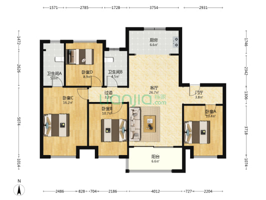 保利锦上 4室1厅2卫 129平方