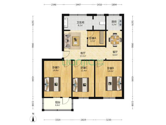 玉塘东街4号 4室2厅1卫 86平方