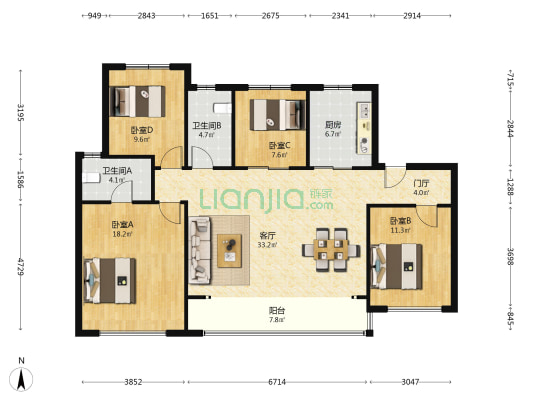 中天峯悦 4室1厅2卫 140平方