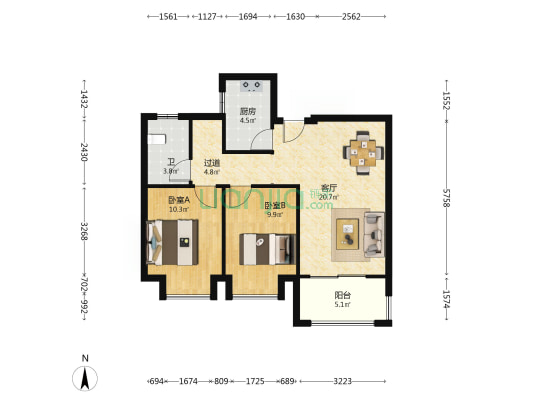 新港家园 2室1厅1卫 85平方