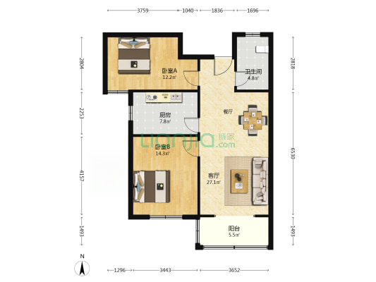 美景仁和小区 2室1厅1卫 90平方