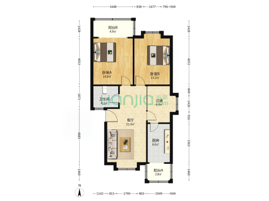 学府苑 2室1厅1卫 86平方