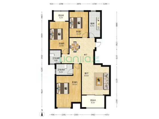 正商环湖溪岸 3室1厅2卫 124平方