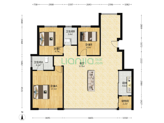 中国铁建双楠樾府 3室1厅2卫 128平方