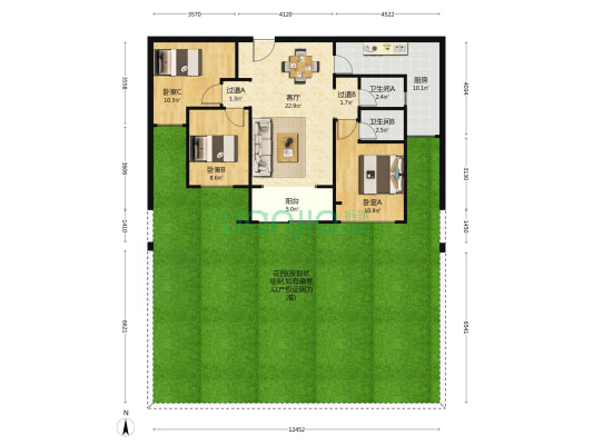 金地自在城愉悦天域 3室1厅2卫 90平方