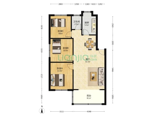 船舶厂宿舍 3室1厅1卫 90平方