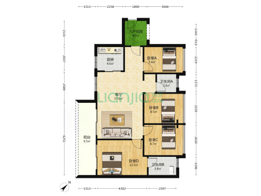 保利珑玥公馆 4室1厅2卫 102平方