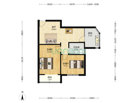 民航小区 2室1厅1卫 66平方