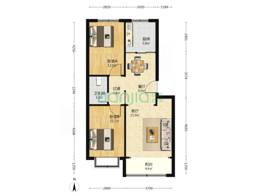 沽河花园 2室2厅1卫 85平方
