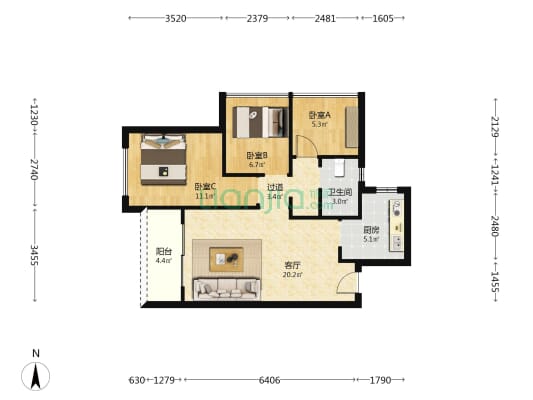 嘉信·云峰 3室1厅1卫 75平方