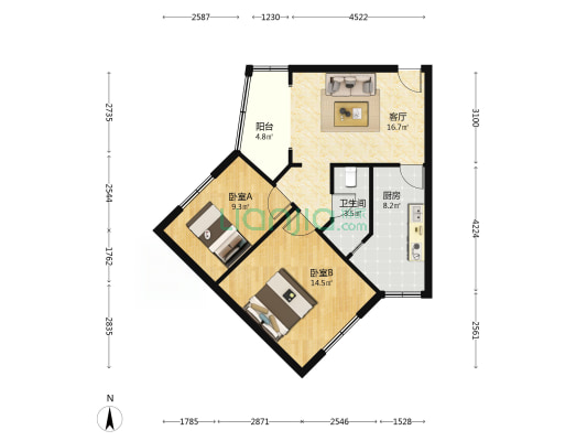 东篱路175号院 2室1厅1卫 63平方