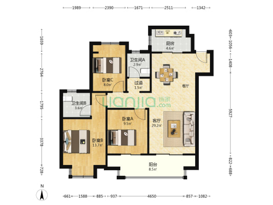 龙池映园 3室1厅2卫 111平方