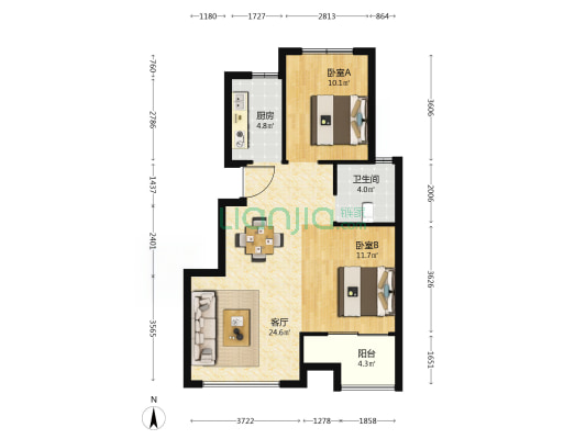 三联家和苑 2室1厅1卫 83平方