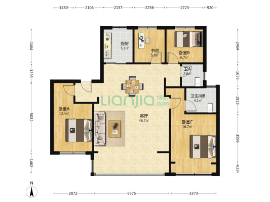 南山溪上四季花园 4室1厅2卫 129平方