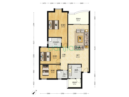 宏景居 3室1厅2卫 125平方
