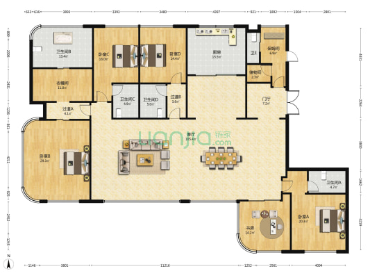 建杭江与河 5室1厅5卫 349平方