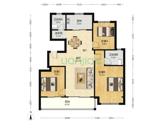 前山澜庭F区 3室1厅3卫 110平方