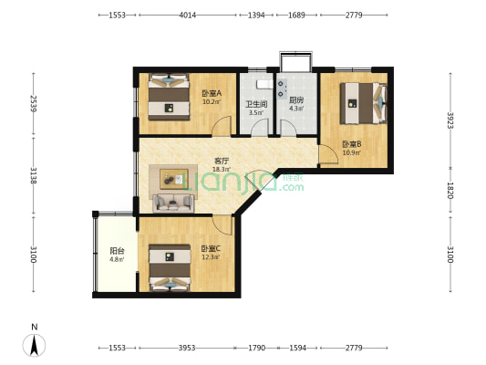 南阳路314号院 3室1厅1卫 80平方