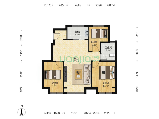 状元府 3室1厅1卫 87平方
