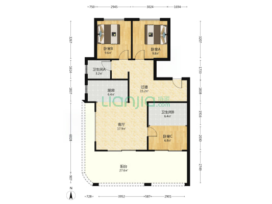 万林上院 3室1厅2卫 114平方