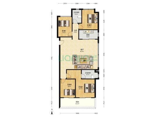 金地·峯范 4室1厅2卫 138平方