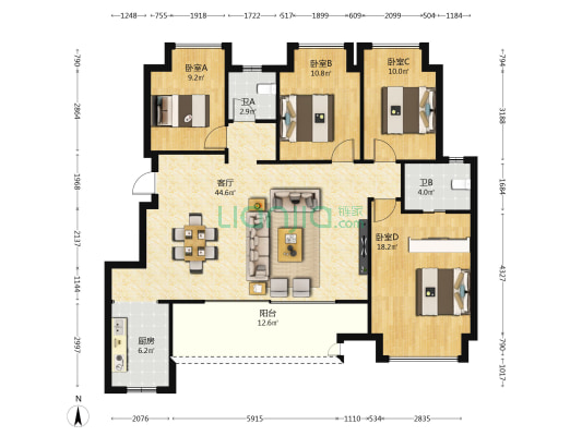 龙湖焕城云曜 4室1厅2卫 132平方