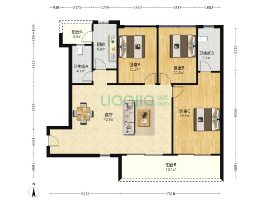 凤舞七里东苑 3室1厅2卫 141平方