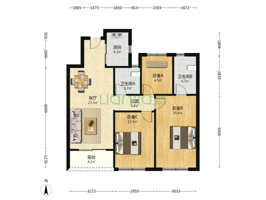 融创金成臻华府 3室1厅2卫 101平方
