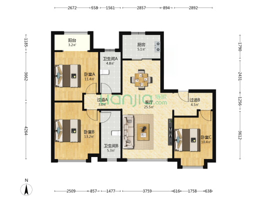 曲江文商檀境 3室1厅2卫 125平方