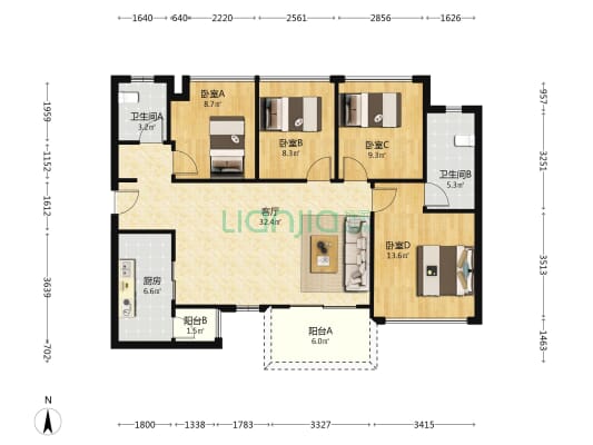 佳兆业金御雅园 4室1厅2卫 120平方