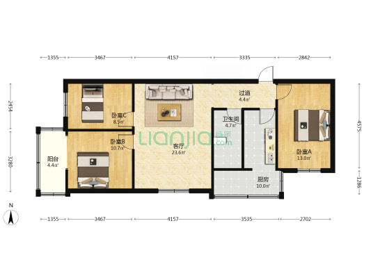 欧鹏花园 3室1厅1卫 96平方